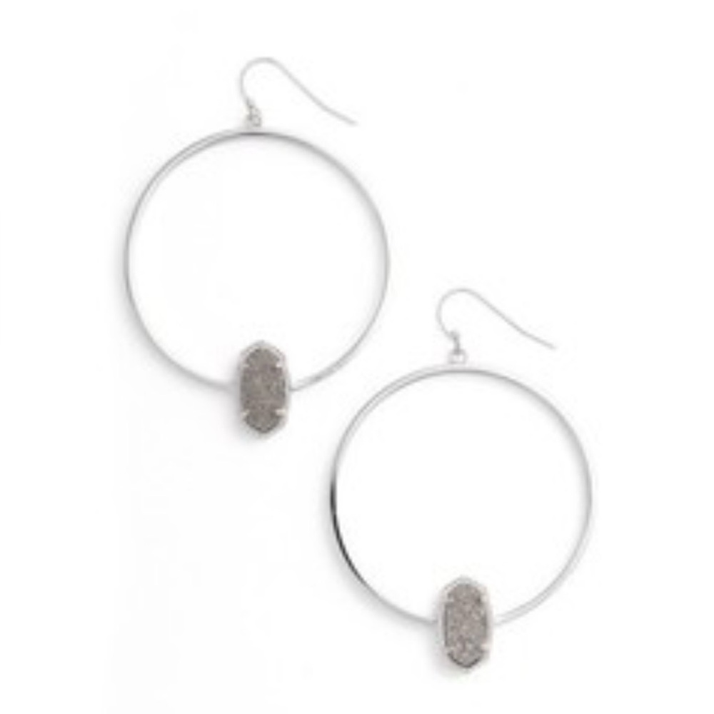 Kendra Scott Elora Silver Hoop Earrings | Platinum Drusy | Retired Style